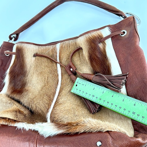 Genuine Cowhide Leather Fur Drawstring Bag Springbok Clever Carriage Co $399 - Picture 5 of 7